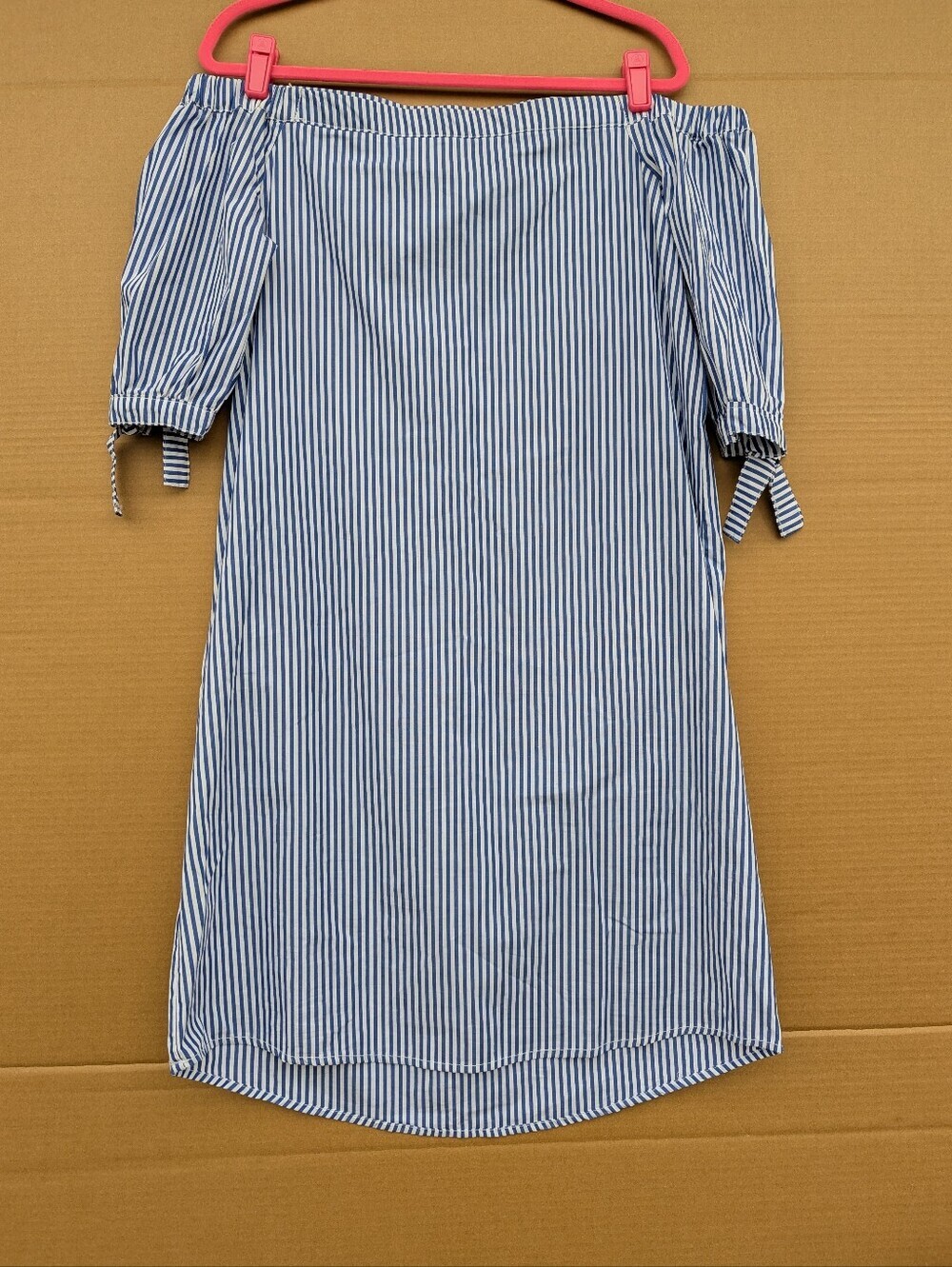 Apt. 9 Vertical Stripe Off the Shoulder Shift Dress Large Blue White Summer